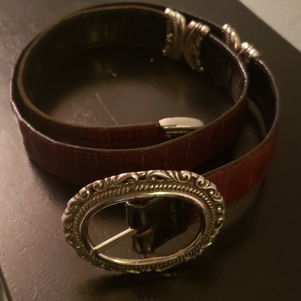 Reversable Leather Silver Embellished Belt